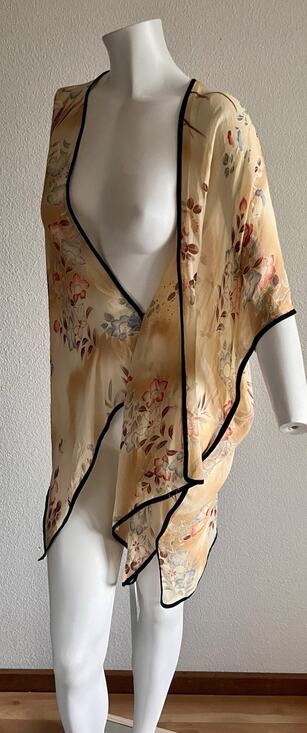 Citron Tops - VTG CITRON Santa Monica 100% Silk Floral Open Front Kimono Cardigan Cover Up XS